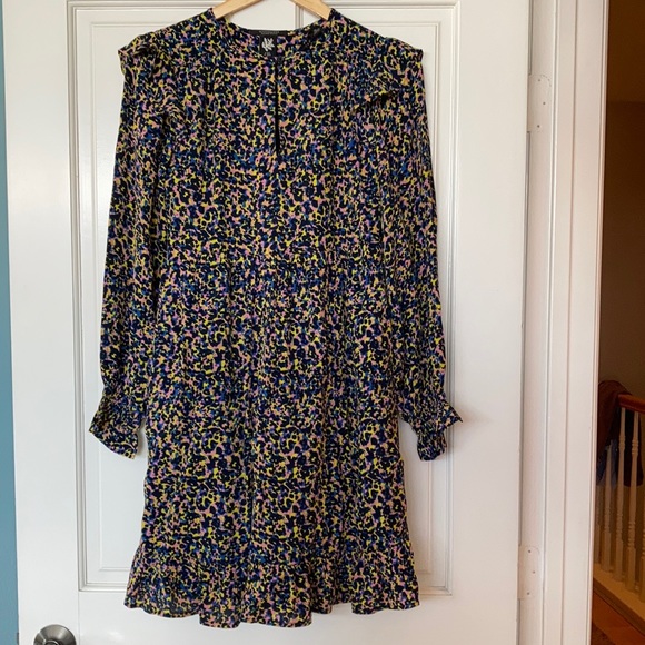 Scotch and soda multicolor print lined ruffled long sleeve short dress Sa XS NWT - Picture 1 of 11